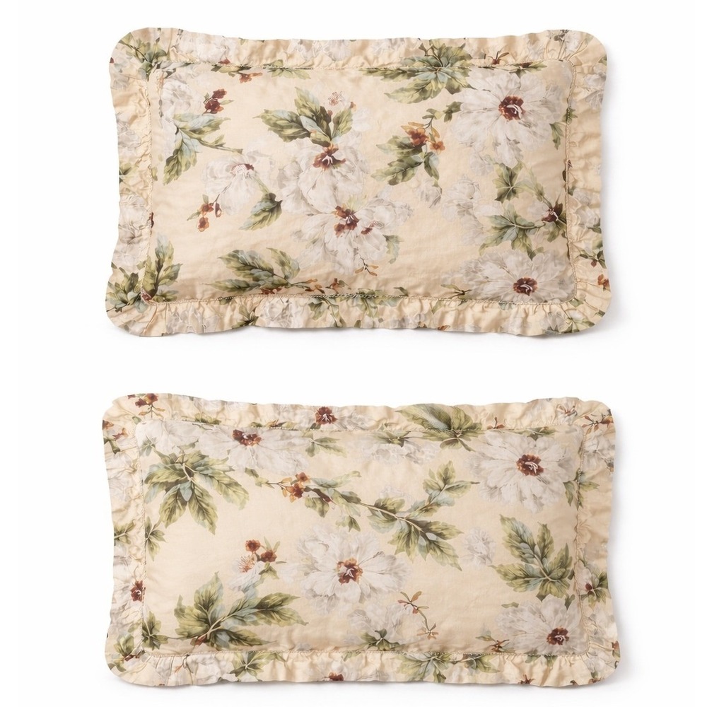 Waverly Garden Room Floral Pillow Shams Cotton Ruffle Cord Edge 20x26 Set of 2